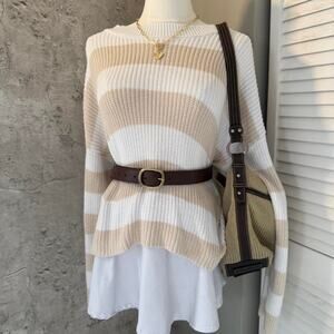 Preppy Soft & Cozy Beige Striped Sweater
